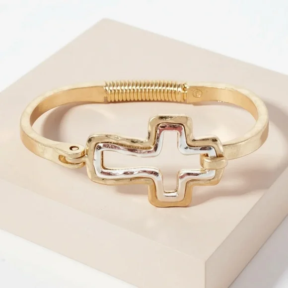 Bijou Gold and Silver Cross Bracelet - Picture 3 of 8